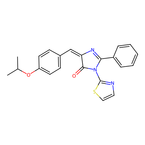 (5E)-2-phenyl-5-[(4-propan-2-yloxyphenyl)methylidene]-3-(1,3-thiazol-2-yl)imidazol-4-one structure