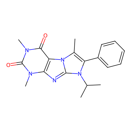 8-isopropyl-1,3,6-trimethyl-7-phenyl-1H-imidazo[2,1-f]purine-2,4(3H,8H)-dione structure