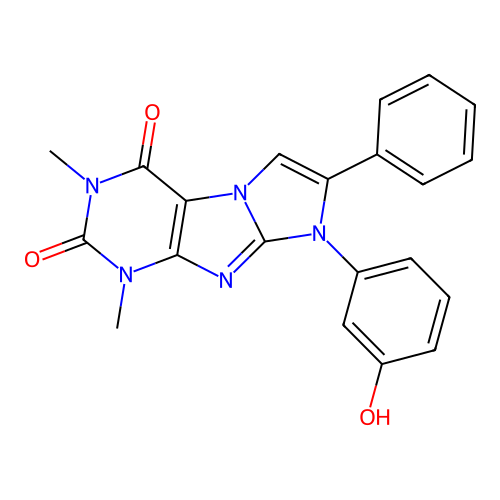 8-(3-hydroxyphenyl)-1,3-dimethyl-7-phenyl-1H-imidazo[2,1-f]purine-2,4(3H,8H)-dione structure