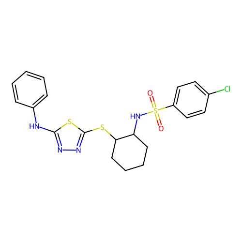 4-chloro-N-(2-((5-(phenylamino)-1,3,4-thiadiazol-2-yl)thio)cyclohexyl)benzenesulfonamide structure