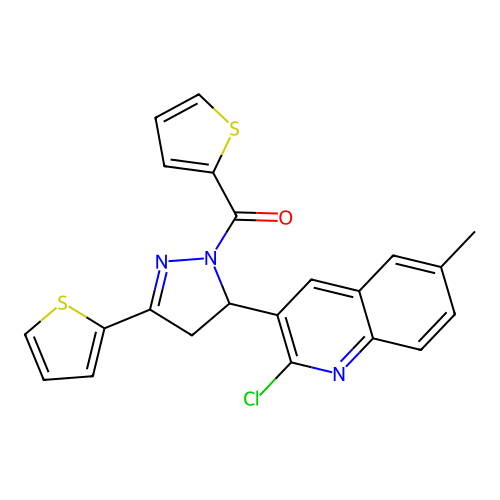 (5-(2-chloro-6-methylquinolin-3-yl)-3-(thiophen-2-yl)-4,5-dihydro-1H-pyrazol-1-yl)(thiophen-2-yl)methanone structure