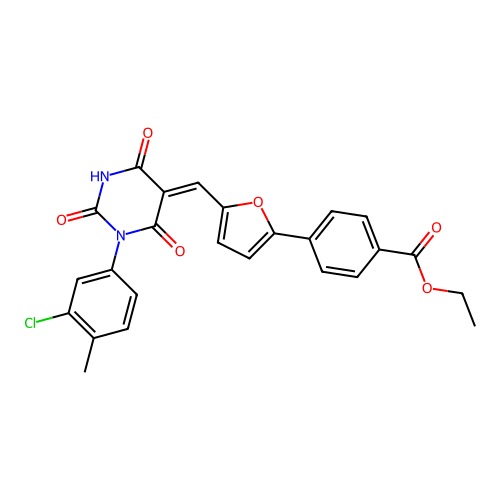 (Z)-ethyl 4-(5-((1-(3-chloro-4-methylphenyl)-2,4,6-trioxotetrahydropyrimidin-5(2H)-ylidene)methyl)furan-2-yl)benzoate structure