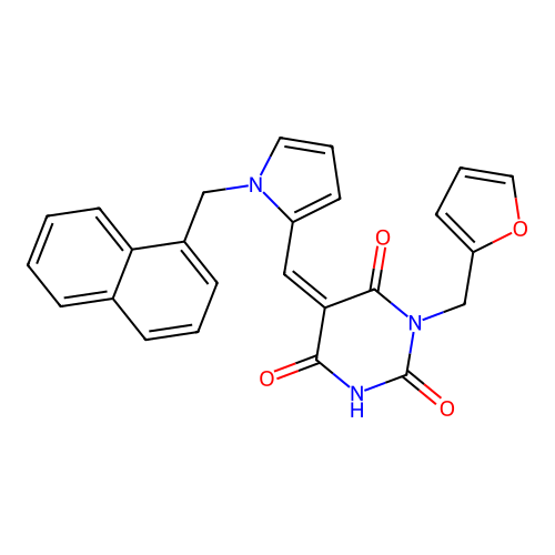 (5Z)-1-(furan-2-ylmethyl)-5-[[1-(naphthalen-1-ylmethyl)pyrrol-2-yl]methylidene]-1,3-diazinane-2,4,6-trione structure