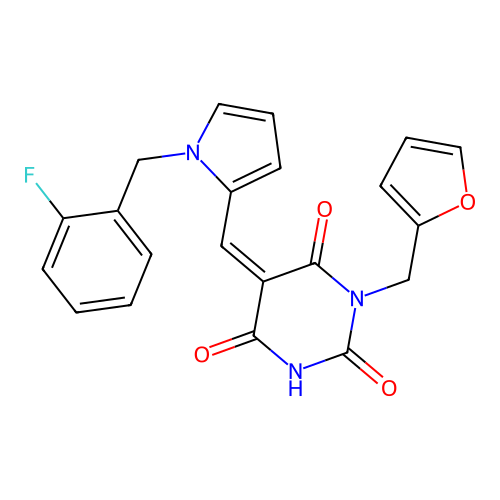 (5Z)-5-[[1-[(2-fluorophenyl)methyl]pyrrol-2-yl]methylidene]-1-(furan-2-ylmethyl)-1,3-diazinane-2,4,6-trione structure