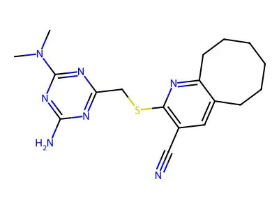 2-({[4-amino-6-(dimethylamino)-1,3,5-triazin-2-yl]methyl}sulfanyl)-5,6,7,8,9,10-hexahydrocycloocta[b]pyridine-3-carbonitrile structure
