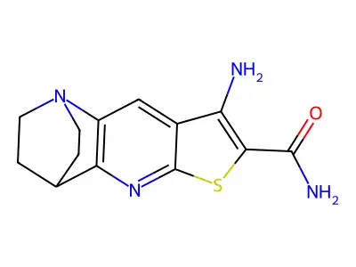 8-amino-3,4-dihydro-2H-1,4-ethanothieno[2,3-b][1,5]naphthyridine-7-carboxamide structure