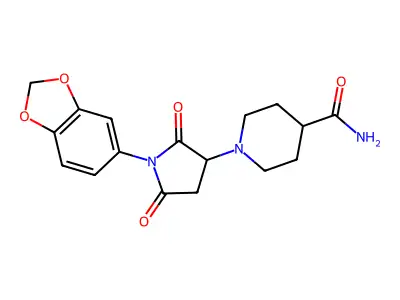 1-[1-(1,3-Benzodioxol-5-yl)-2,5-dioxopyrrolidin-3-yl]piperidine-4-carboxamide structure