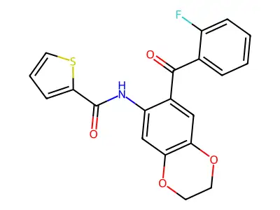 N-[7-(2-fluorobenzoyl)-2,3-dihydro-1,4-benzodioxin-6-yl]thiophene-2-carboxamide structure