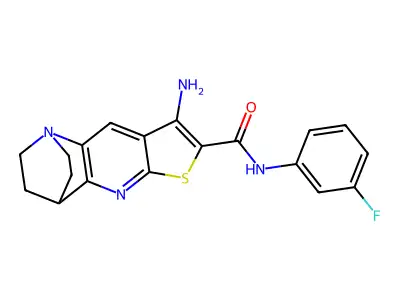 5-amino-N-(3-fluorophenyl)-7-thia-1,9-diazatetracyclo[9.2.2.0~2,10~.0~4,8~]pentadeca-2(10),3,5,8-tetraene-6-carboxamide structure