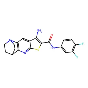 8-amino-N-(3,4-difluorophenyl)-3,4-dihydro-2H-1,4-ethanothieno[2,3-b][1,5]naphthyridine-7-carboxamide structure
