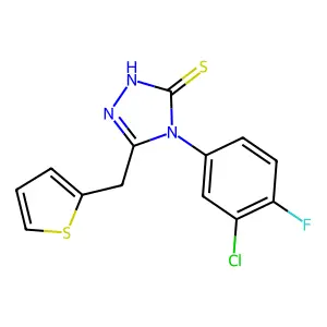 4-(3-chloro-4-fluorophenyl)-5-(thiophen-2-ylmethyl)-4H-1,2,4-triazole-3-thiol structure