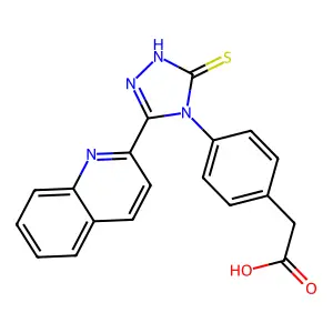 {4-[3-(quinolin-2-yl)-5-sulfanyl-4H-1,2,4-triazol-4-yl]phenyl}acetic acid structure