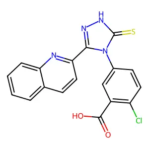 2-chloro-5-[3-(quinolin-2-yl)-5-sulfanyl-4H-1,2,4-triazol-4-yl]benzoic acid structure