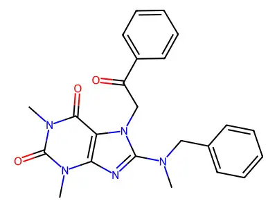 8-[Benzyl(methyl)amino]-1,3-dimethyl-7-phenacylpurine-2,6-dione structure