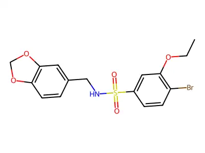 N-(1,3-benzodioxol-5-ylmethyl)-4-bromo-3-ethoxybenzenesulfonamide structure
