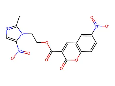 2-(2-methyl-5-nitro-1H-imidazol-1-yl)ethyl 6-nitro-2-oxo-2H-chromene-3-carboxylate structure