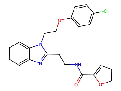 N-[2-[1-[2-(4-chlorophenoxy)ethyl]benzimidazol-2-yl]ethyl]furan-2-carboxamide structure