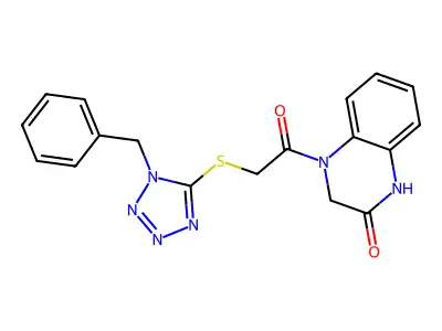 4-[2-(1-Benzyltetrazol-5-yl)sulfanylacetyl]-1,3-dihydroquinoxalin-2-one structure