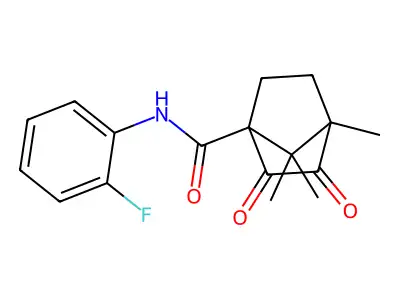 N-(2-fluorophenyl)-4,7,7-trimethyl-2,3-dioxobicyclo[2.2.1]heptane-1-carboxamide structure