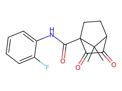 N-(2-fluorophenyl)-7,7-dimethyl-2,3-dioxobicyclo[2.2.1]heptane-1-carboxamide structure