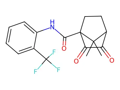 7,7-dimethyl-2,3-dioxo-N-[2-(trifluoromethyl)phenyl]bicyclo[2.2.1]heptane-1-carboxamide structure