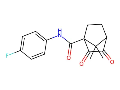 N-(4-fluorophenyl)-7,7-dimethyl-2,3-dioxobicyclo[2.2.1]heptane-1-carboxamide structure