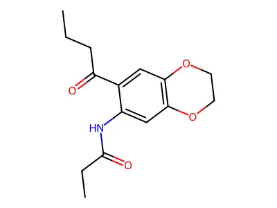 N-(7-butanoyl-2,3-dihydro-1,4-benzodioxin-6-yl)propanamide structure