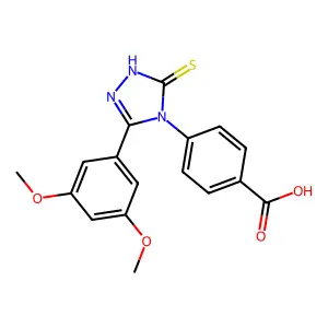 4-[3-(3,5-dimethoxyphenyl)-5-sulfanylidene-1H-1,2,4-triazol-4-yl]benzoic acid structure