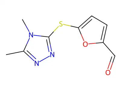 5-[(4,5-dimethyl-4H-1,2,4-triazol-3-yl)thio]-2-furaldehyde structure