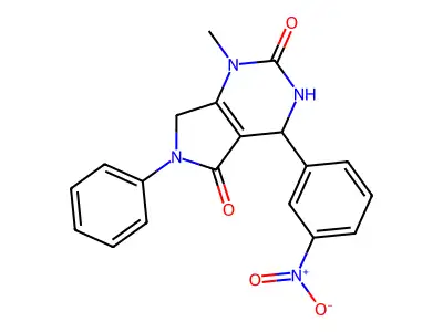 1-methyl-4-(3-nitrophenyl)-6-phenyl-3,4,6,7-tetrahydro-1H-pyrrolo[3,4-d]pyrimidine-2,5-dione structure
