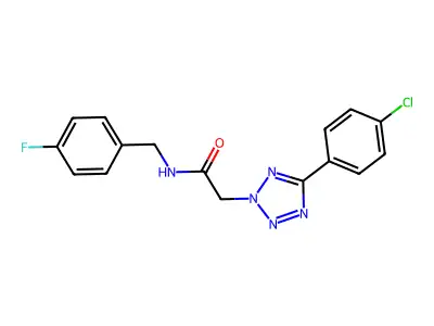 2-[5-(4-chlorophenyl)tetrazol-2-yl]-N-[(4-fluorophenyl)methyl]acetamide structure