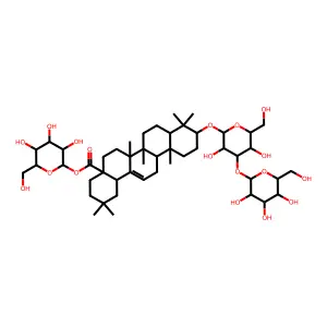 [3,4,5-trihydroxy-6-(hydroxymethyl)oxan-2-yl] 10-[3,5-dihydroxy-6-(hydroxymethyl)-4-[3,4,5-trihydroxy-6-(hydroxymethyl)oxan-2-yl]oxyoxan-2-yl]oxy-2,2,6a,6b,9,9,12a-heptamethyl-1,3,4,5,6,6a,7,8,8a,10,11,12,13,14b-tetradecahydropicene-4a-carboxylate structure