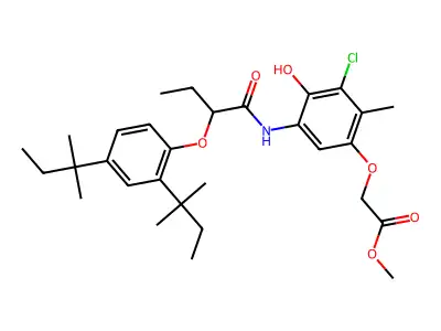 Acetic acid, (5-((2-(2,4-bis(1,1-dimethylpropyl)phenoxy)-1-oxobutyl)amino)-3-chloro-4-hydroxy-2-methylphenoxy)-, methyl ester structure