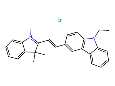 9-Ethyl-3-[2-(1,3,3-trimethylindol-1-ium-2-yl)ethenyl]carbazole chloride structure