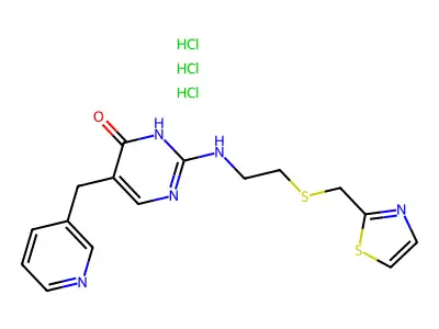 4(1H)-Pyrimidinone, 5-(3-pyridinylmethyl)-2-((2-((2-thiazolylmethyl)thio)ethyl)amino)-, trihydrochloride structure