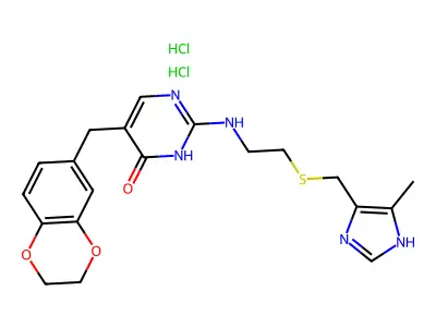 4(1H)-Pyrimidinone, 5-((2,3-dihydro-1,4-benzodioxin-6-yl)methyl)-2-((2-(((5-methyl-1H-imidazol-4-yl)methyl)thio)ethyl)amino)-, dihydrochloride structure