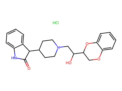 2H-Indol-2-one, 1,3-dihydro-3-(1-(2-(2,3-dihydro-1,4-benzodioxin-2-yl)-2-hydroxyethyl)-4-piperidinyl)-, monohydrochloride structure