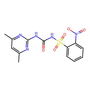 Benzenesulfonamide, N-(((4,6-dimethyl-2-pyrimidinyl)amino)carbonyl)-2-nitro- structure