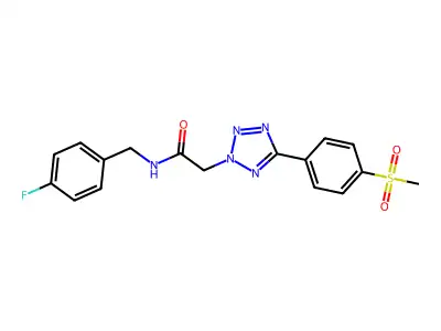 N-[(4-fluorophenyl)methyl]-2-[5-(4-methylsulfonylphenyl)tetrazol-2-yl]acetamide structure