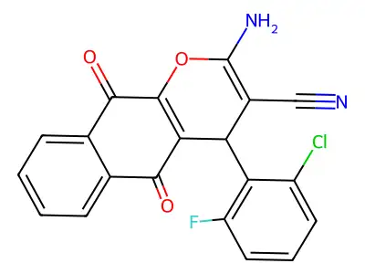2-amino-4-(2-chloro-6-fluorophenyl)-5,10-dioxo-4H-benzo[g]chromene-3-carbonitrile structure