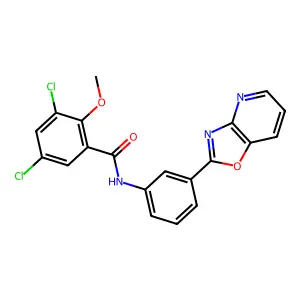 3,5-dichloro-2-methoxy-N-[3-([1,3]oxazolo[4,5-b]pyridin-2-yl)phenyl]benzamide structure