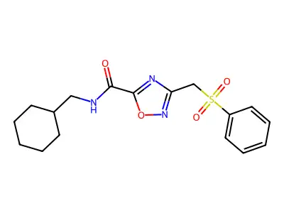 3-(benzenesulfonylmethyl)-N-(cyclohexylmethyl)-1,2,4-oxadiazole-5-carboxamide structure