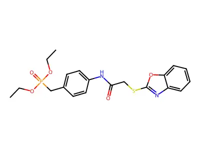 2-(1,3-benzoxazol-2-ylsulfanyl)-N-[4-(diethoxyphosphorylmethyl)phenyl]acetamide structure
