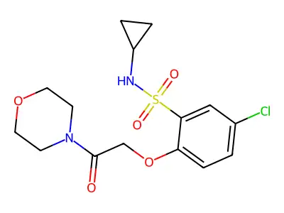 5-chloro-N-cyclopropyl-2-(2-morpholin-4-yl-2-oxoethoxy)benzenesulfonamide structure