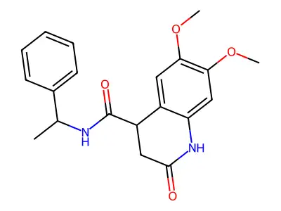 6,7-dimethoxy-2-oxo-N-(1-phenylethyl)-1,2,3,4-tetrahydroquinoline-4-carboxamide structure