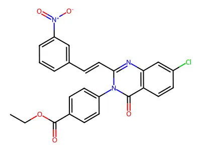 Ethyl 4-(7-chloro-2-(3-nitrostyryl)-4-oxoquinazolin-3(4H)-yl)benzoate structure