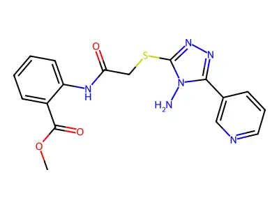 methyl 2-(2-{[4-amino-5-(pyridin-3-yl)-4H-1,2,4-triazol-3-yl]sulfanyl}acetamido)benzoate structure