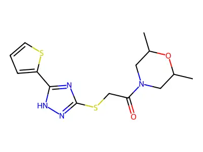 1-(2,6-dimethylmorpholin-4-yl)-2-[(5-thiophen-2-yl-1H-1,2,4-triazol-3-yl)sulfanyl]ethanone structure