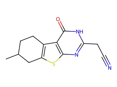 2-{11-methyl-3-oxo-8-thia-4,6-diazatricyclo[7.4.0.0,2,7]trideca-1(9),2(7),5-trien-5-yl}acetonitrile structure