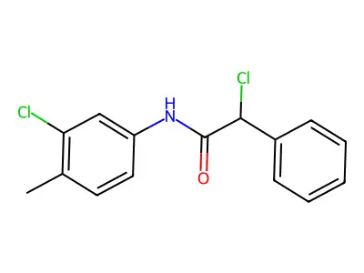 2-chloro-N-(3-chloro-4-methylphenyl)-2-phenylacetamide structure